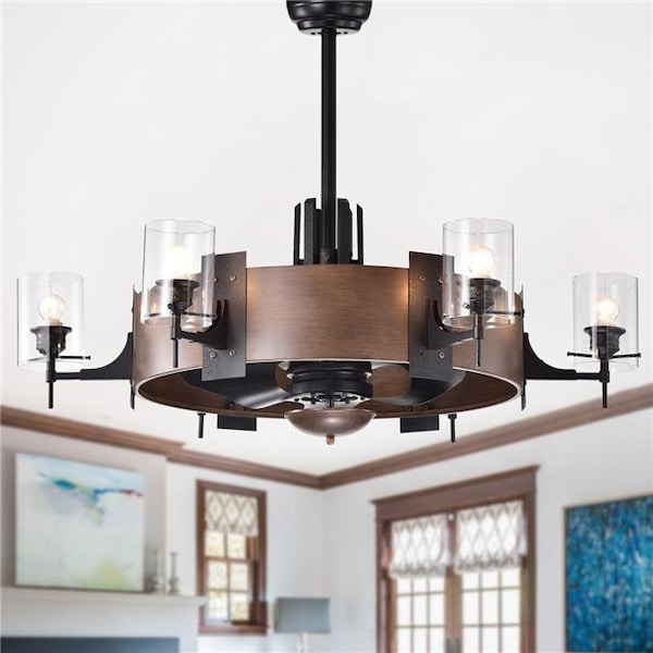 Warehouse Of Tiffany CFL-8399FI 35 in. Lodgin Faux Wood 6-Light Lighted Ceiling Fan Fandelier with Glass Pillar Lamps CFL-8399FI - main